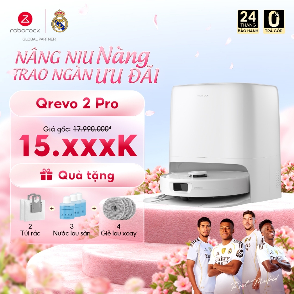 Roborock Qrevo 2 Pro robot hút bụi lau nhà | Tự động đổ rác, giặt sấy giẻ | Lực hút 25.000pa | Bảo hành 2 năm