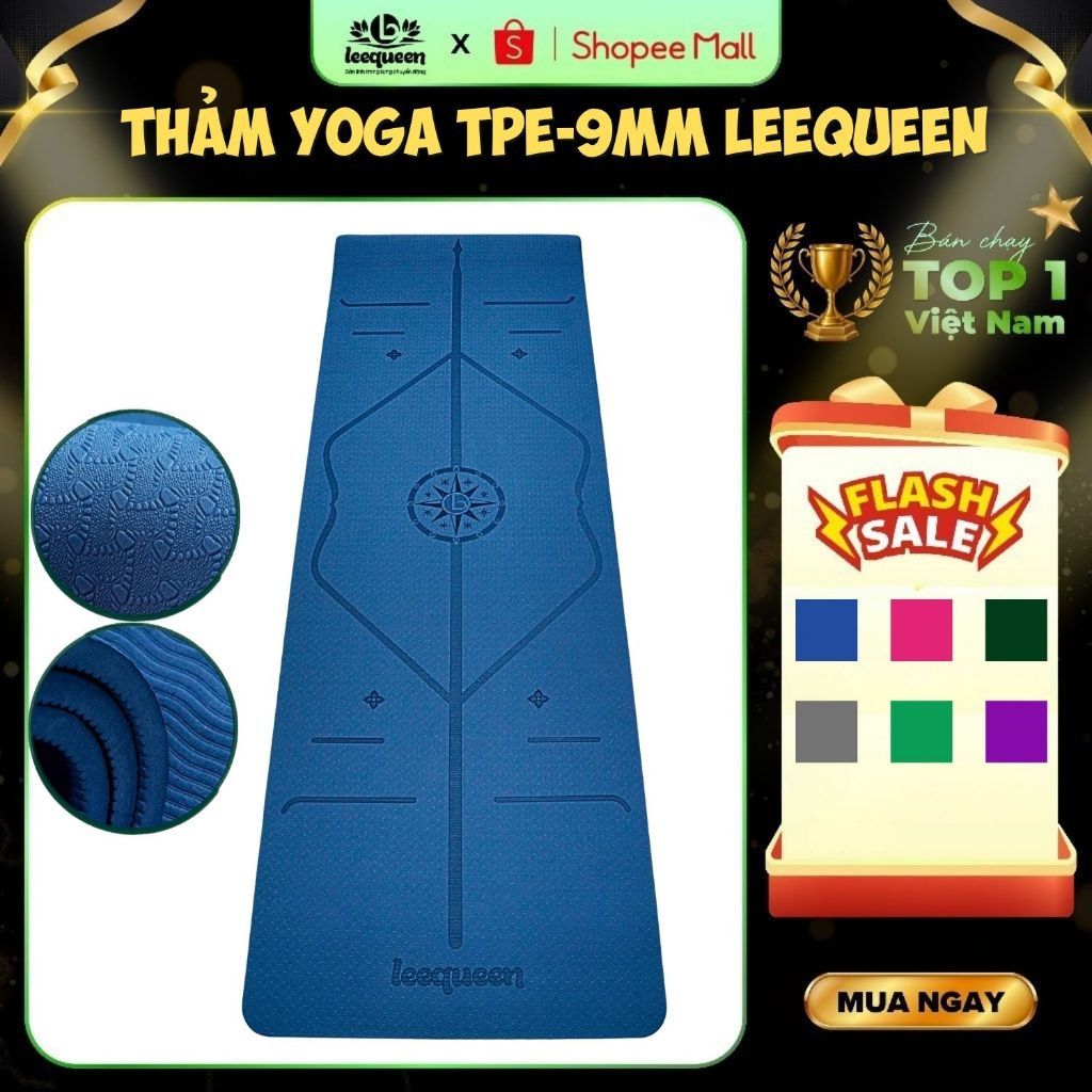 Thảm tập Yoga TPE Leequeen, tập thể dục, thảm tập yoga, gym tại nhà chất liệu TPE, dày 9mm, gọn nhẹ tiện lợi