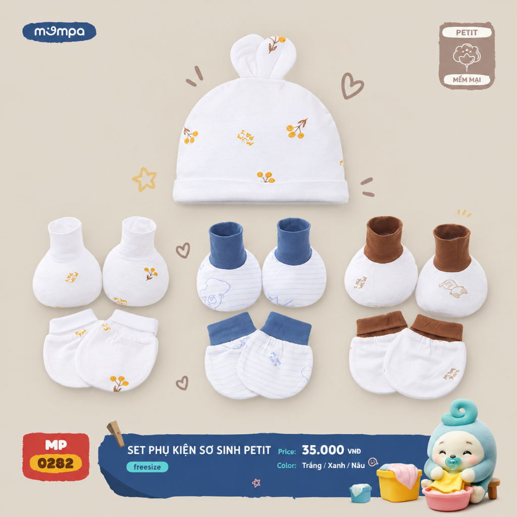 Mũ bao tay chân sơ sinh Mompa vải Bamboo - Modal mềm mịn co giãn