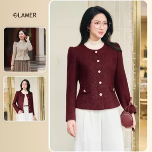 Áo Dạ Tweed Cổ Tròn Dáng Ôm 2 Lớp Đứng Form Thanh Lịch Sang Chảnh LAMER L65W25T013