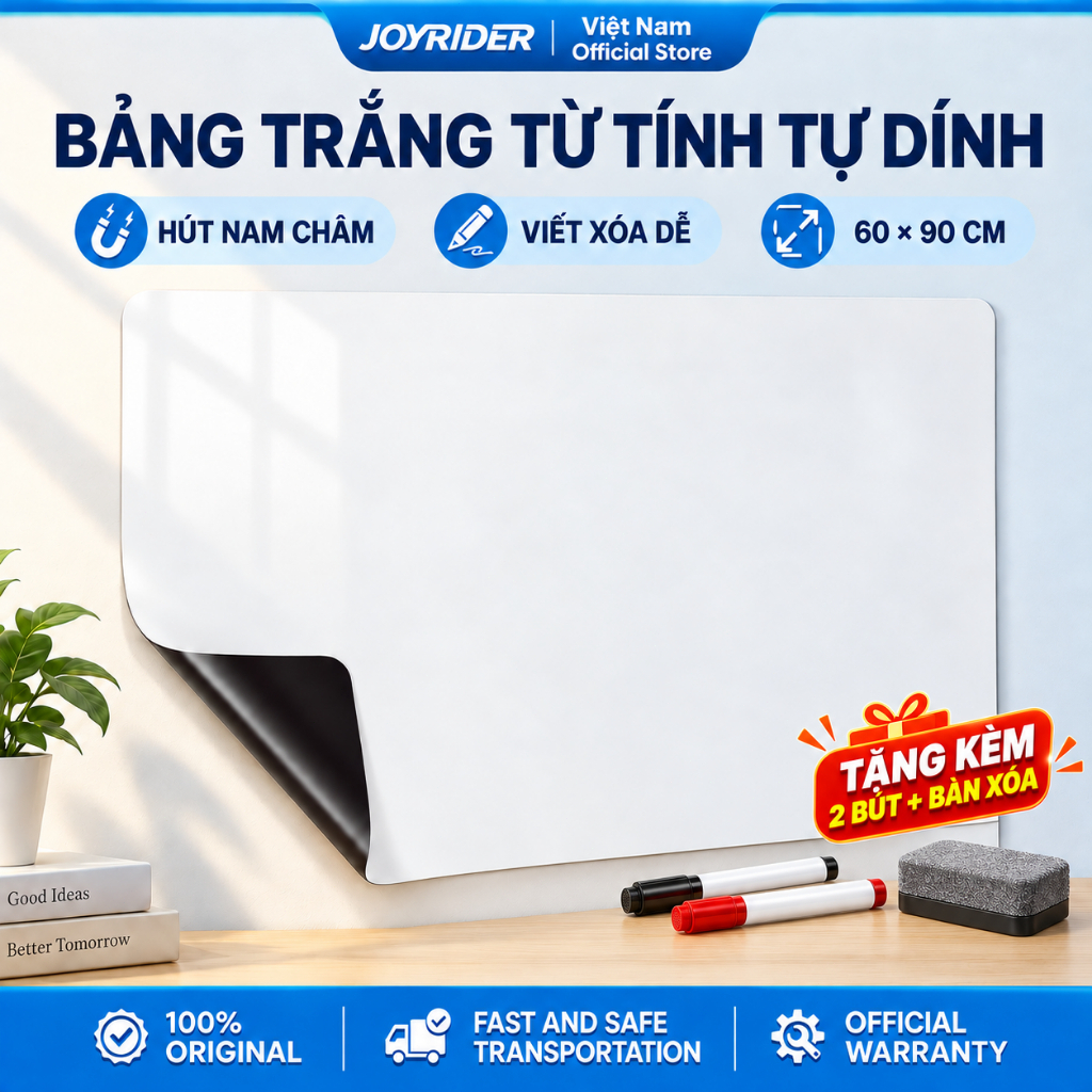 Bảng Trắng Từ Tính Tự Dính Tường JOYRIDER, Hút Nam Châm, Viết Xóa Dễ Dàng, Cuộn Gọn, Nhiều Kích Thước 60*90cm 45*90cm