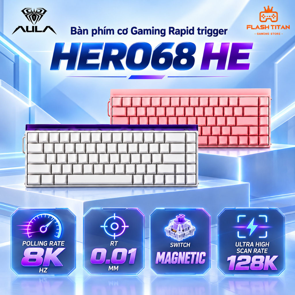 Bàn Phím Cơ Gaming Aula Hero 68 HE, Hero 84 HE Rapid Trigger - 8k Polling Rate - Độ Trễ Thấp - Dùng Chơi Game FPS