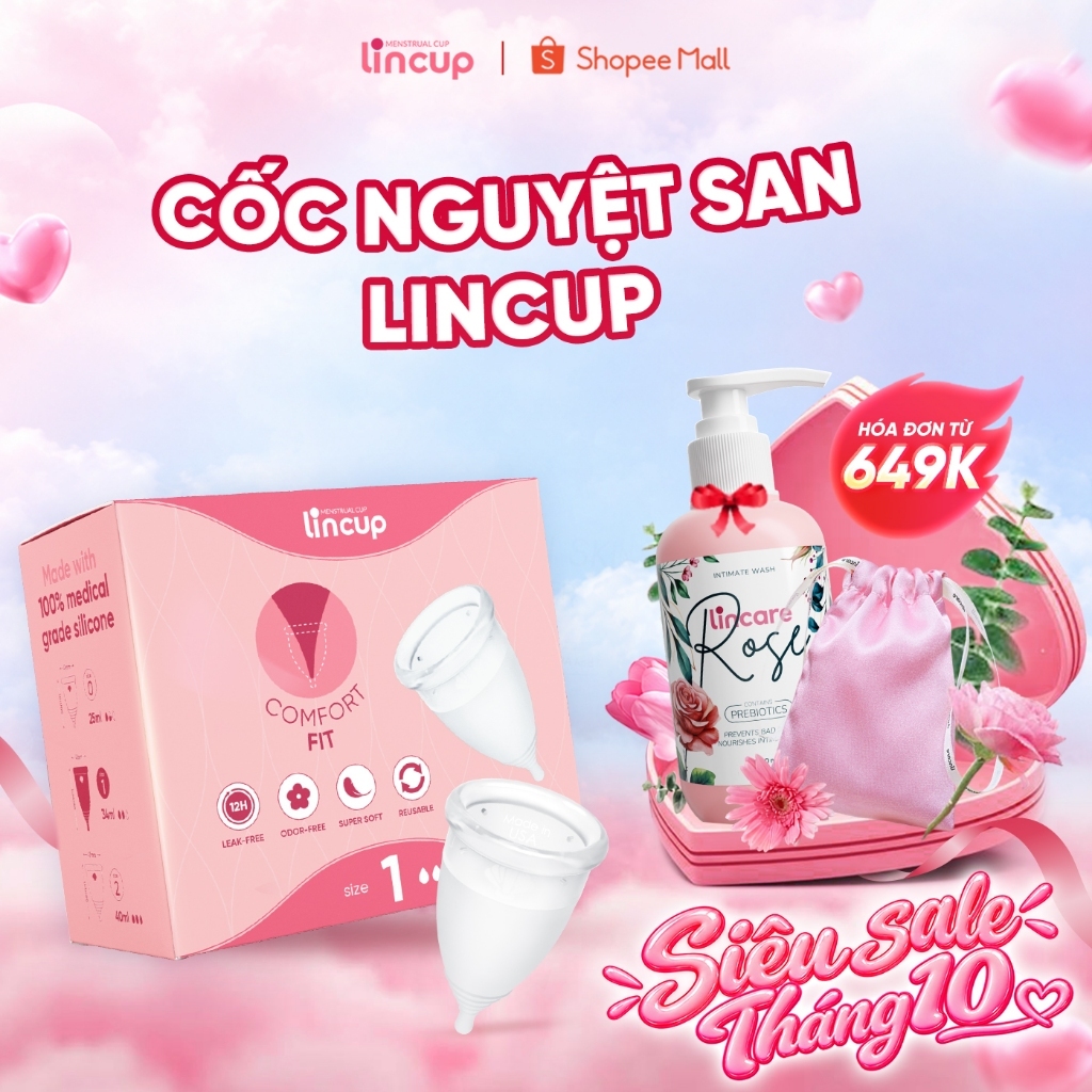 Cốc nguyệt san Lincup chính hãng size 25ml/34ml/40ml Nhập khẩu Mỹ, an toàn, tiện lợi