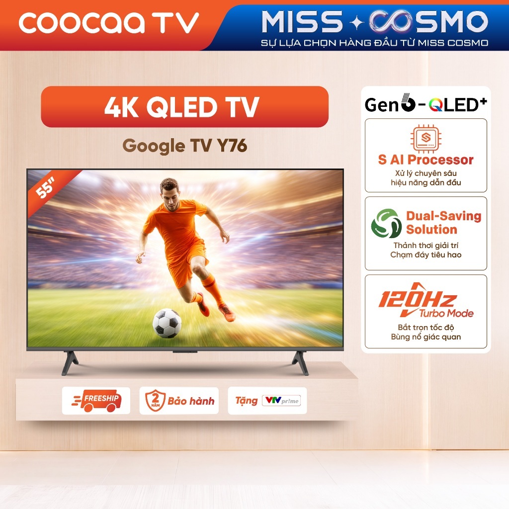 [QLED] Smart Google TV COOCAA 55 inch QLED 55Y76 Điều Khiển Bằng Giọng Nói | HSR 120Hz | HDR10+ -Miễn phí lắp đặt HN&HCM