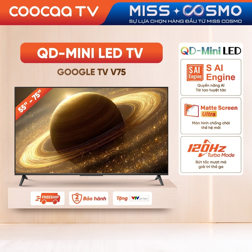 [QD-Mini LED] COOCAA TV 55 65 75 inch | Điều Khiển Bằng Giọng Nói |Dolby Atmos 55V75 65V75 75V75-Miễn phí lắp đặt HN&HCM