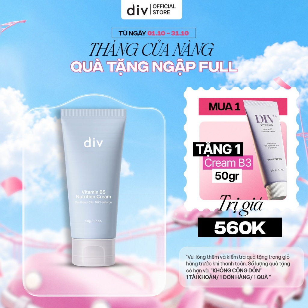 [DIV VN] Kem Dưỡng Ẩm DIV Vitamin B5 Hỗ Trợ Làm Dịu Giữ Ẩm Và Tăng Cường Hàng Rào Bảo Vệ Da Với 5% Panthenol 50gram