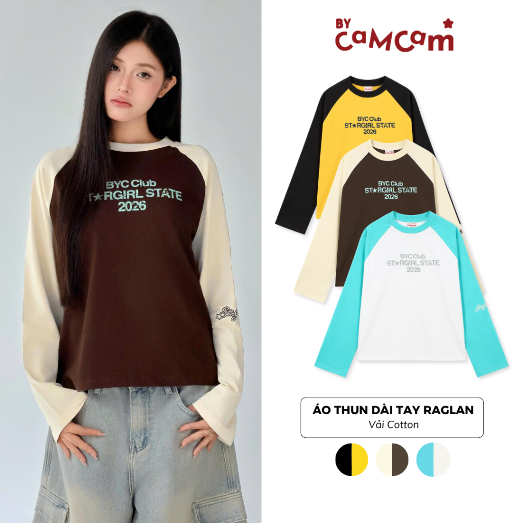 Longtee Raglan 𝑩𝒚𝒄𝒂𝒎𝒄𝒂𝒎 Áo Thun Tay Dài Thiết Kế Tay Raglan Phong Cách Trendy Đường Phố Năng Động ATD774