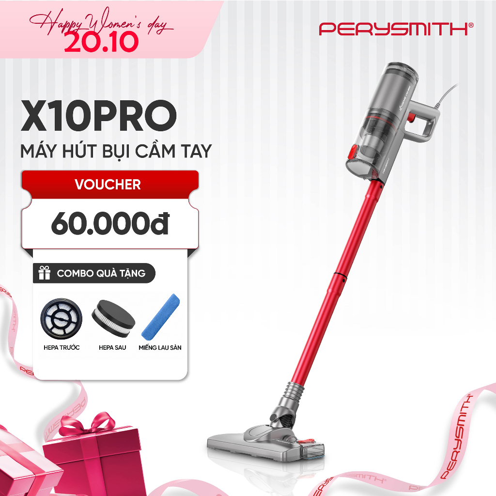 Máy Hút Bụi Có Dây PerySmith X10Pro Lực Hút Mạnh 21.000 Pa, Công Suất 600W, Gọn Nhẹ 1Kg