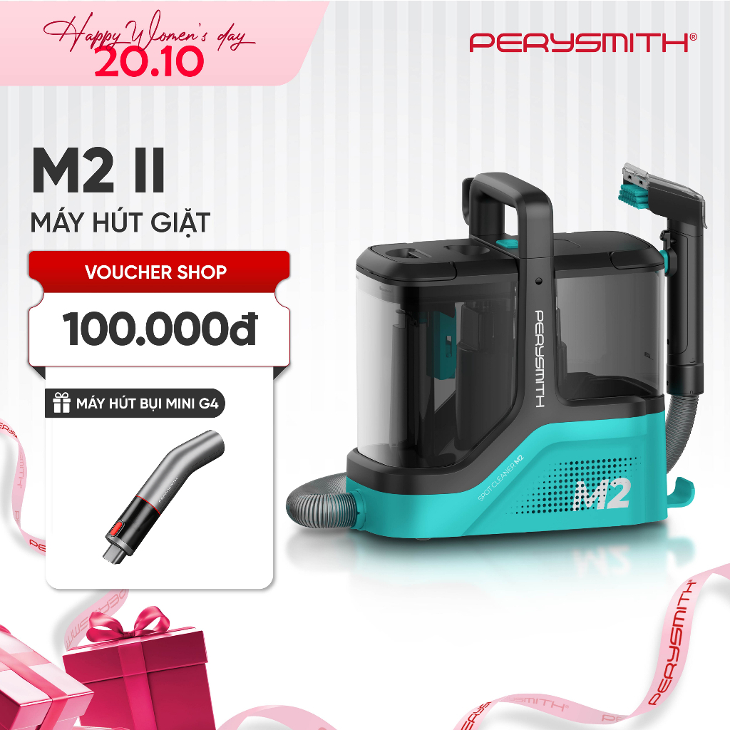 Máy giặt hút PerySmith M2 II Diệt Khuẩn, Bình Nước 2L, Lực Hút 19k PA