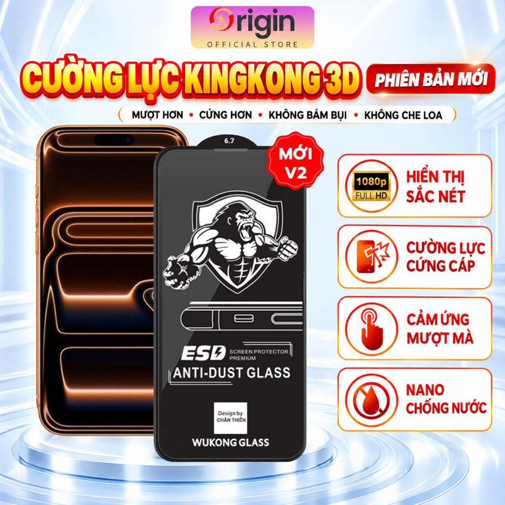 Kính Cường Lực Iphone Kingkong iP 16 Pro Max 18 Pro Max 17 Pro Max 7 8 Plus xsmax xr 11 12 13 14 15 Pro max full màn