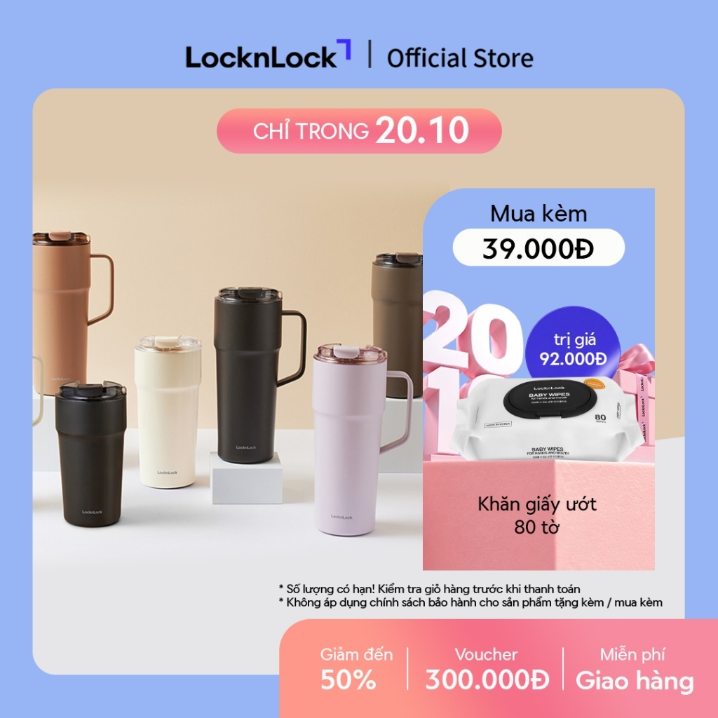 Bình giữ nhiệt LocknLock Metro Cafe Tumbler 650ml / 500ml / 750ml bằng thép không gỉ 304 phủ sứ kèm dây xách