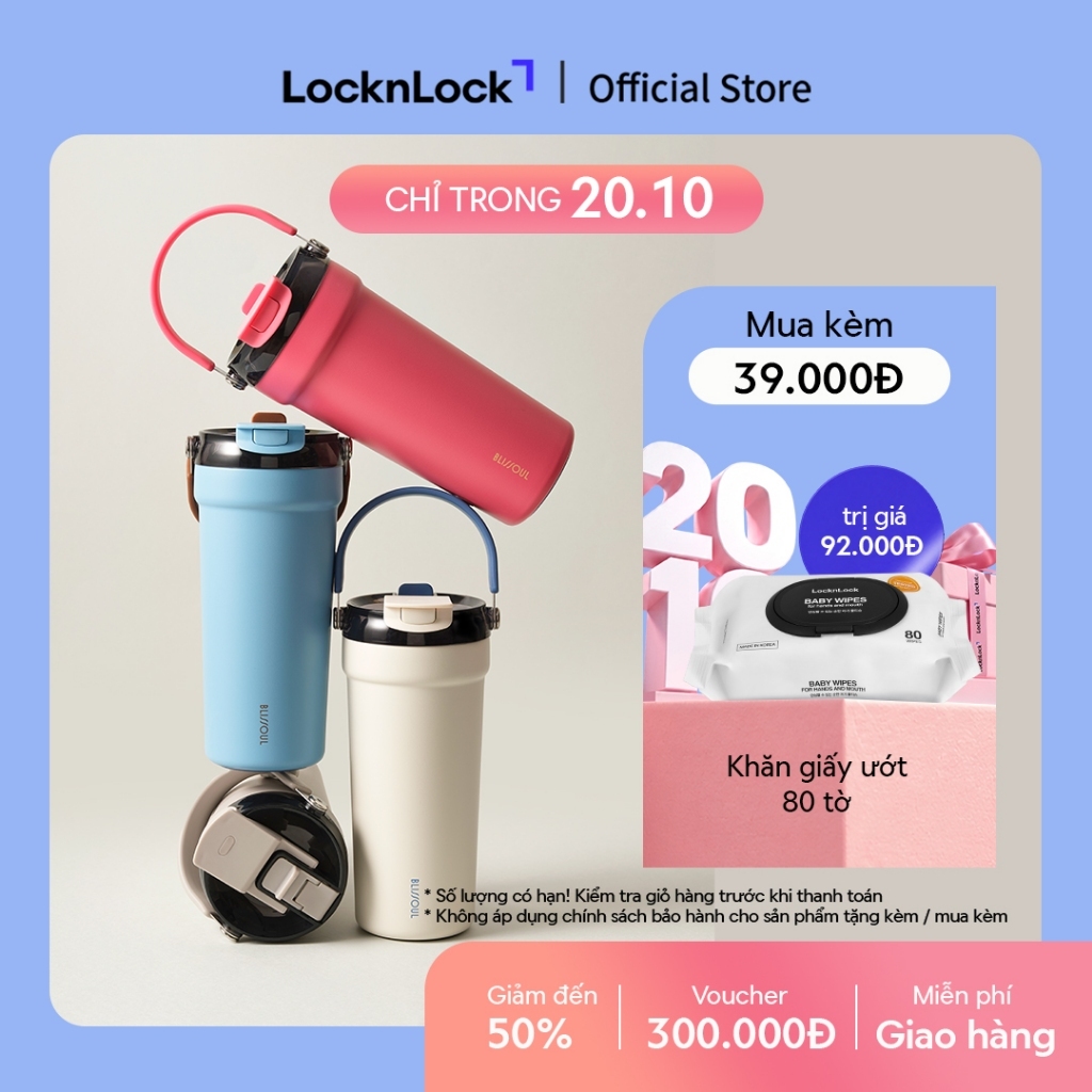 Bình giữ nhiệt phủ sứ LocknLock Blissoul Cafe Pure Tumbler LHC4440 có quai xách dung tích 700ml - 6 Màu