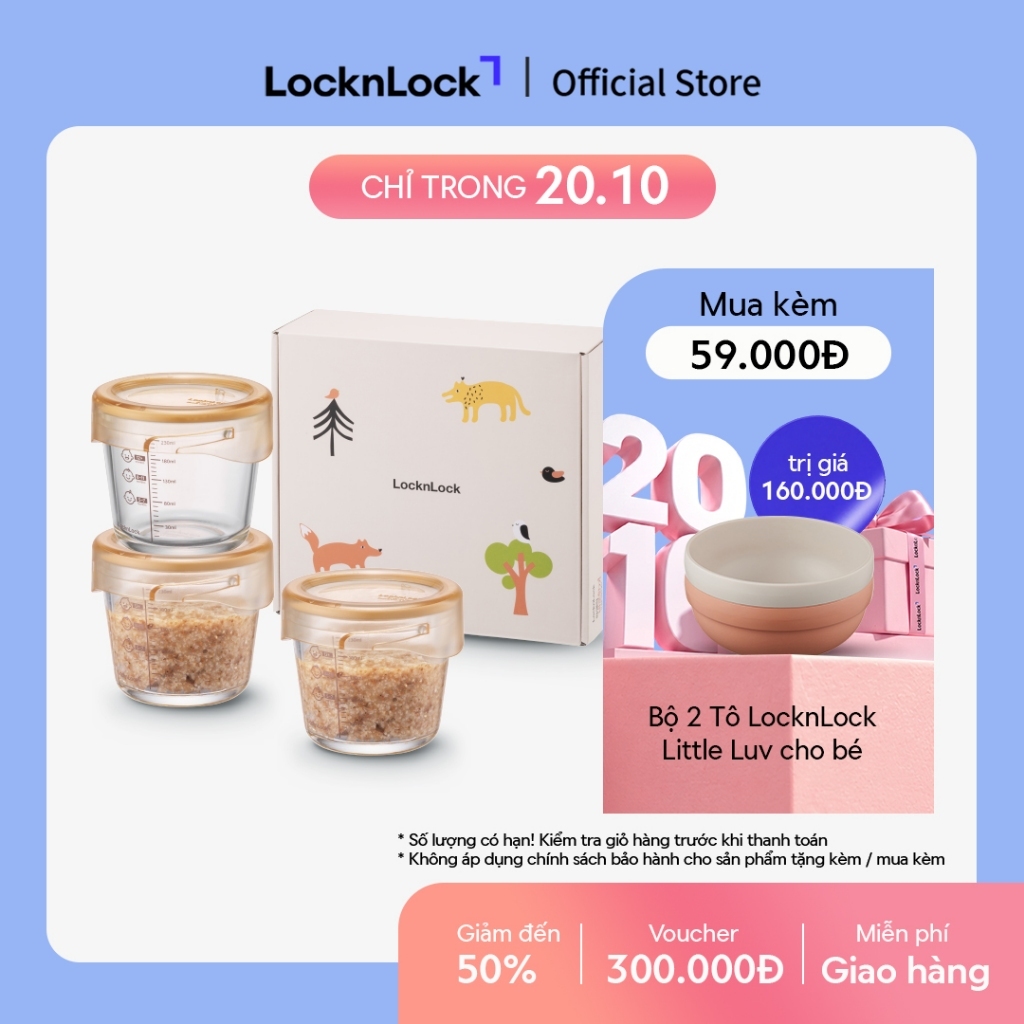 Hộp đựng thức ăn cho bé Lock&Lock baby food container bằng thủy tinh borosilicate LLG542S3IVY 280ml / LLG540S3GRN 215ml