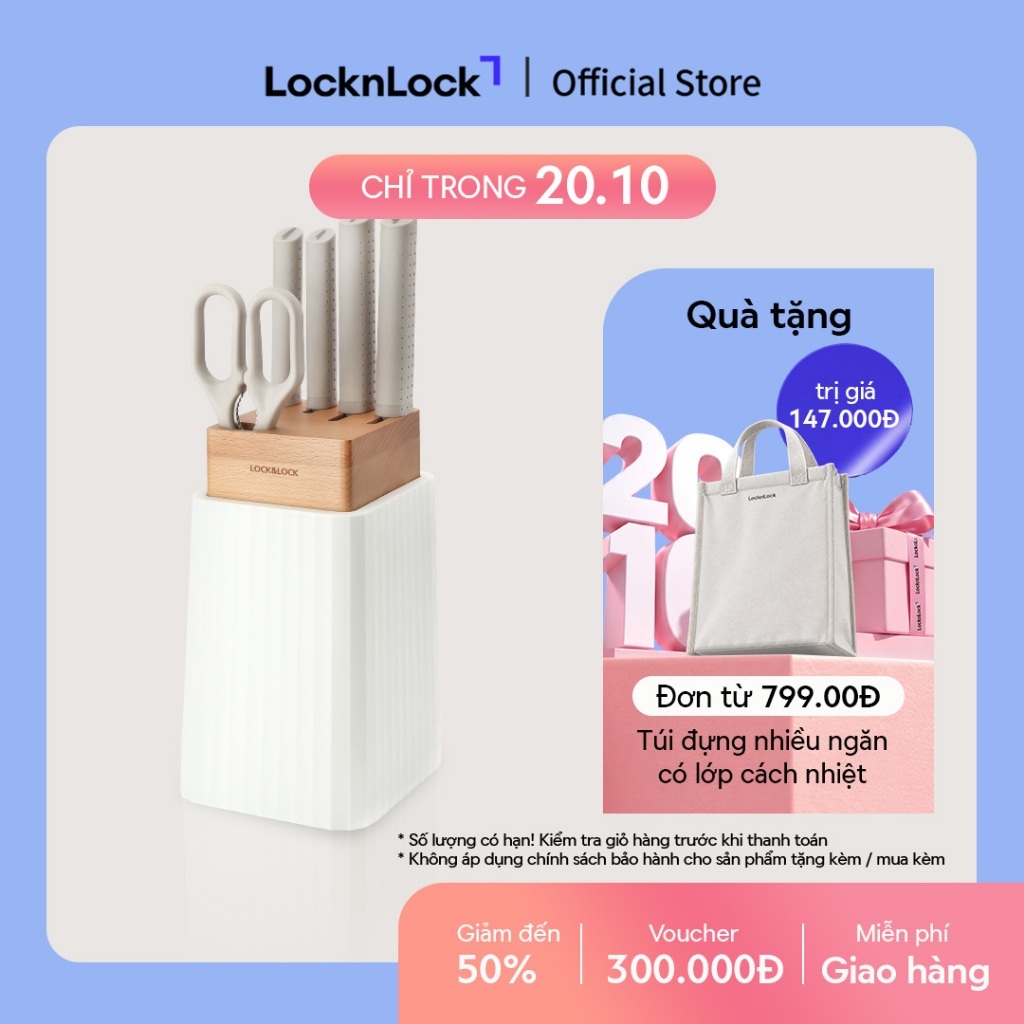 Bộ dao 6 món Lock&Lock (4 dao, 1 kéo, 1 hộp đựng dao) - màu trắng - CKK802