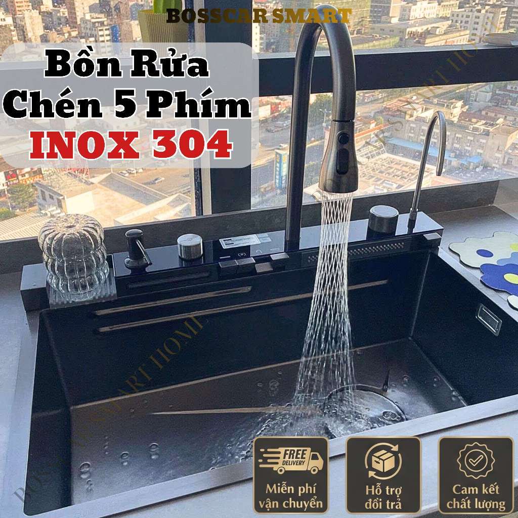 Chậu Rửa Bát Thông Minh 5 Phím Đàn, Đa Tính Năng Sử Dụng Đèn LED Hiển Thị Nhiệt Độ.