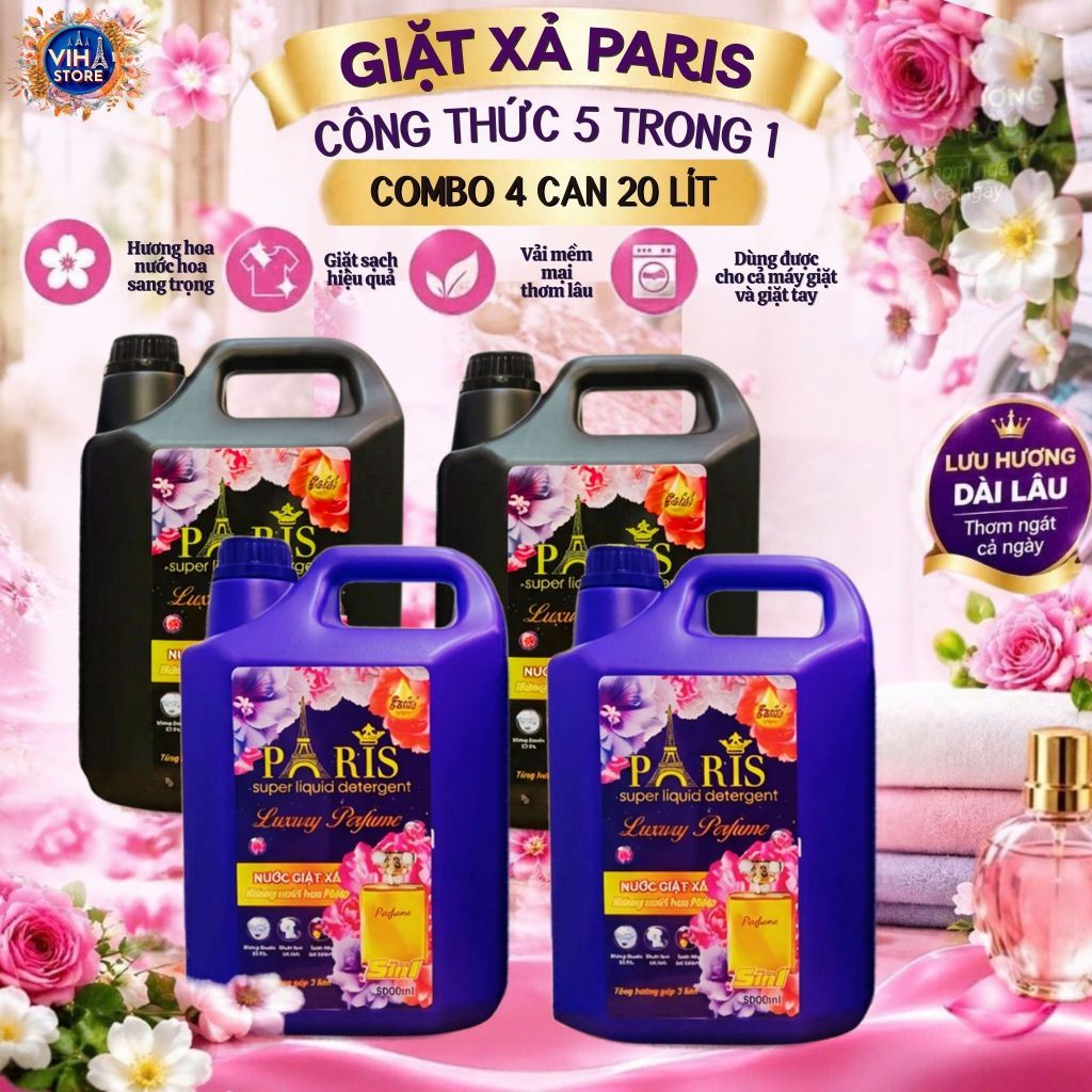 COMBO 4 CAN/ 20 LIT NƯỚC GIẶT PARIS HƯƠNG NƯỚC HOA, PHIÊN BẢN NÂNG CẤP 2025- LƯU HƯƠNG LÂU GẤP 3 LẦN