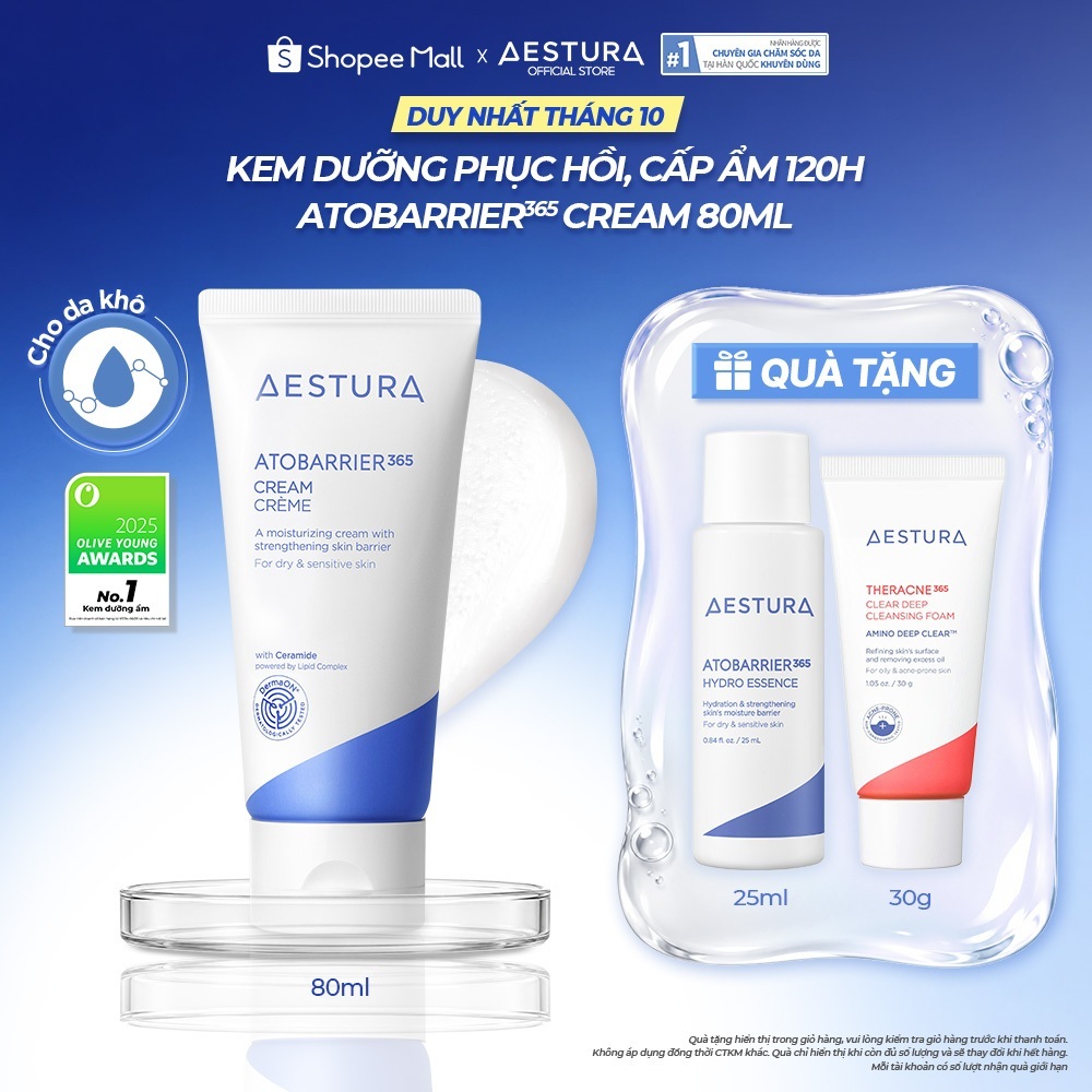 Kem dưỡng ẩm phục hồi và chăm sóc hàng rào bảo vệ da AESTURA ATOBARRIER365 Cream 80ml