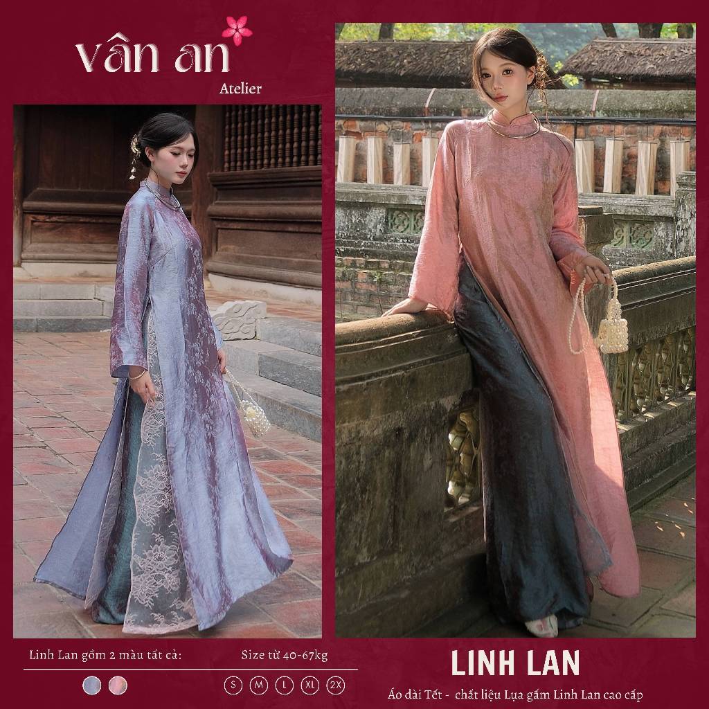[TẾT 2027] Áo Dài LINH LAN - Cách Tân 4 Tà Kết Hợp Lớp Lót Ren, Chất Liệu Gấm Tằm Phù Hợp Mặc Lễ Tết, Dạm Ngõ, Ăn Hỏi