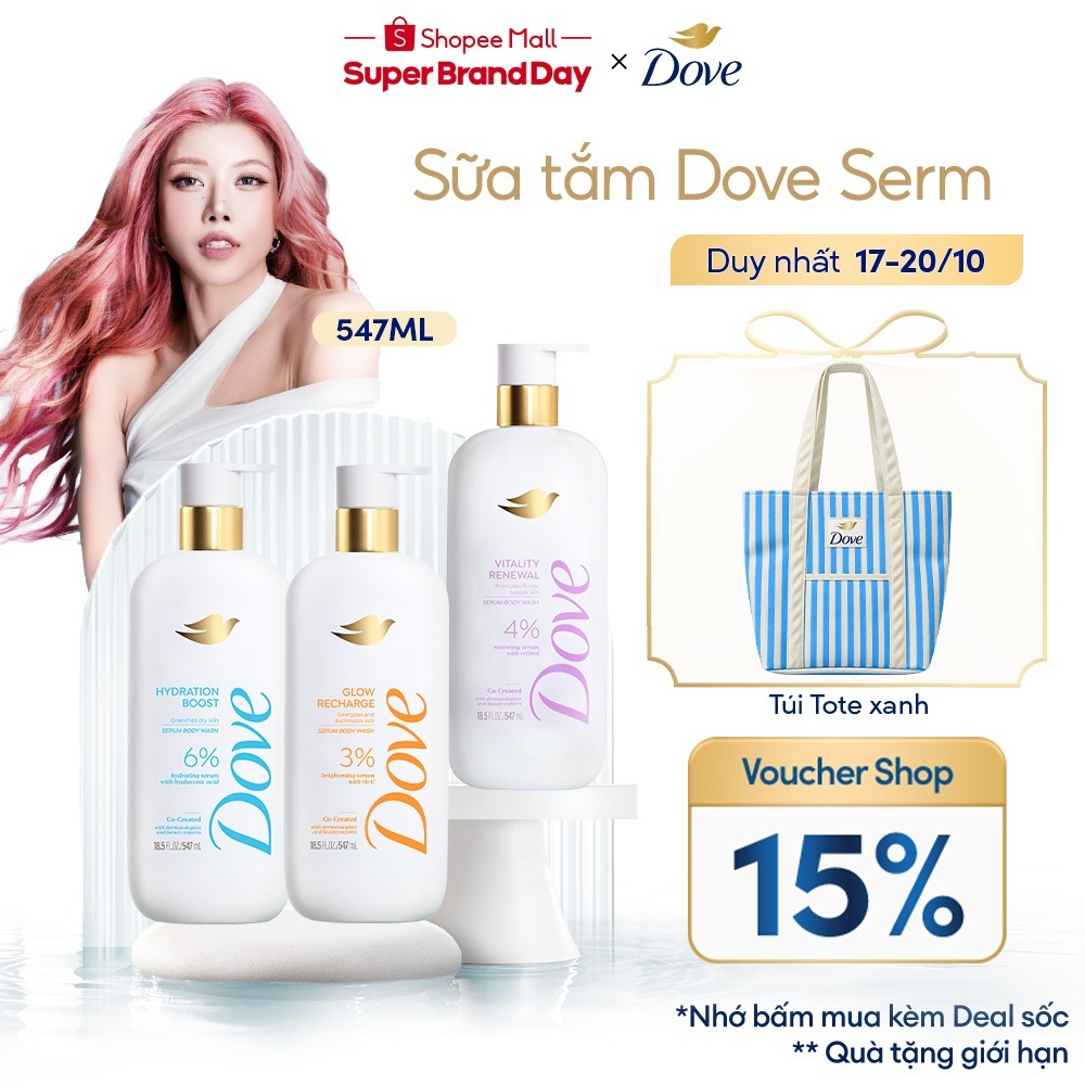 Dove sữa tắm Serum dưỡng da Sáng bóng | Ẩm mịn | Trông căng bóng 547ml