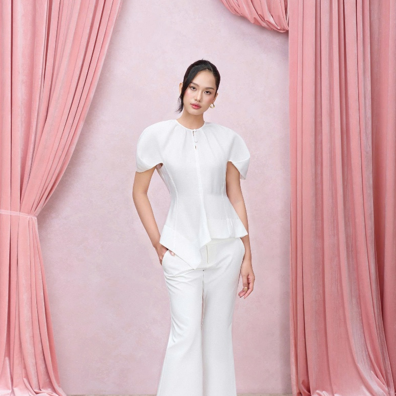 GOÛT DE JUN Áo Công Sở DAHLIA Tơ Xốp Tay Phồng Vạt Xéo Thanh Lịch Dạo Phố FGBA2609123