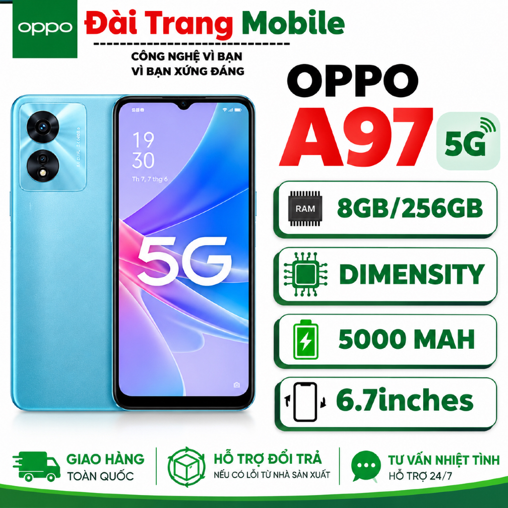 Điện thoại OPPO A97 5G RAM 12GB/256GB | Loa Kép Stereo, Pin 5000mAh, Màn Hình Lớn, 5G Tốc Độ Cao