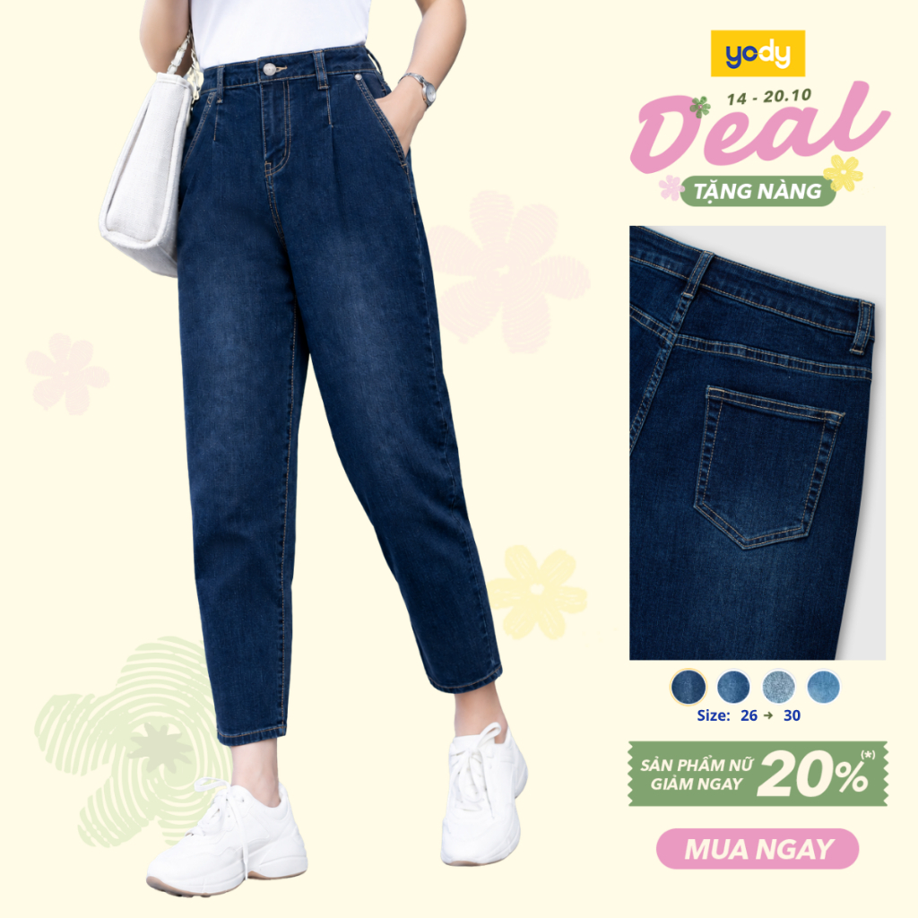Quần jean nữ Yody dáng baggy thoải mái, quần bò co giãn, cạp cao chuẩn trend TRA- WCJE26A002
