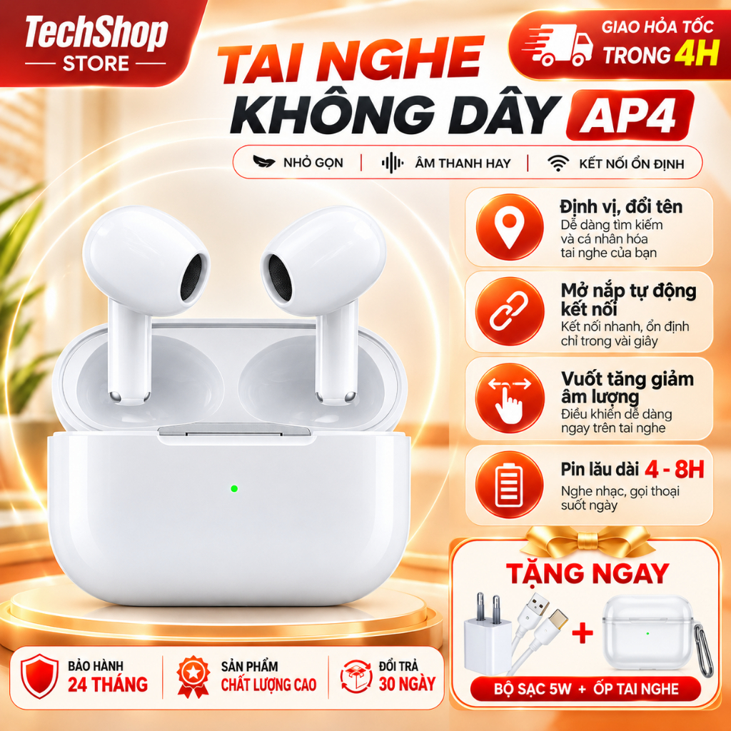 Tai Nghe Bluetooth A.P4 JERRY Loại 1 Chuẩn Main Đỏ XRX Bản 8H Bản Full Chức Năng