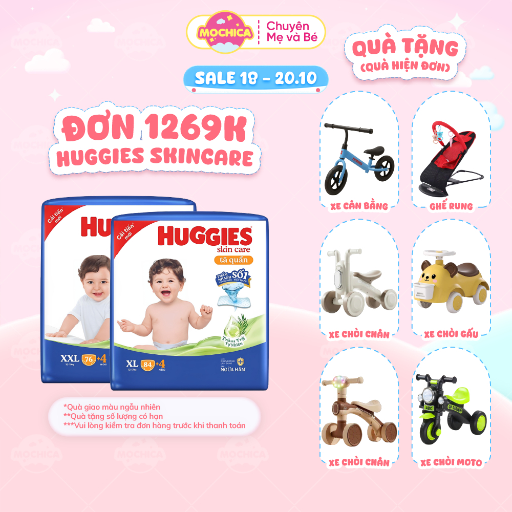 [Siêu nhiều miếng] Bỉm/Tã quần Huggies Tràm Trà Tự Nhiên SKINCARE thấm hút nhanh size Jumbo Mochica