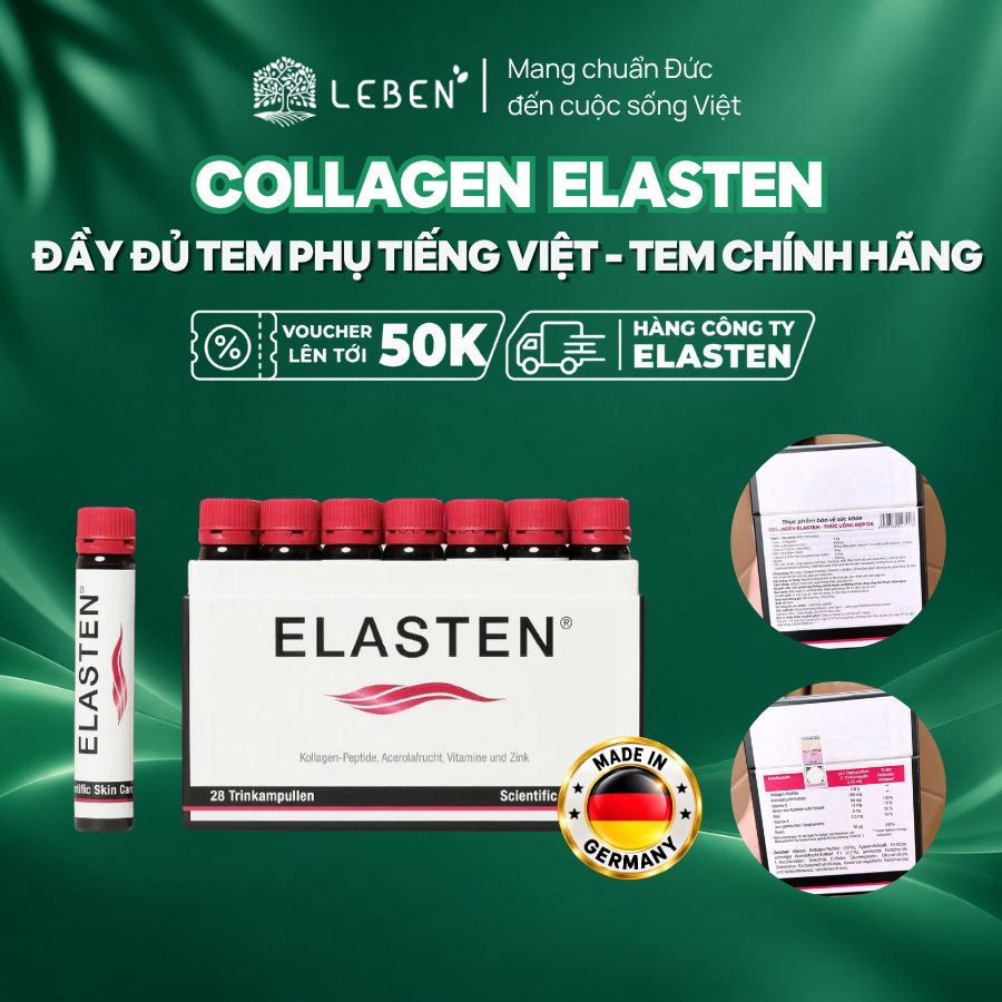 Collagen Elasten hỗ trợ giúp da căng mịn, chống lão hóa, tóc chắc khỏe (hộp 28 ống x 25ml)