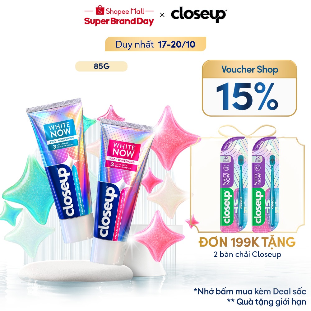 Kem Đánh Trắng Răng Closeup White Now Pro Whitening Peroxide Sạch 3 Tầng Vết Ố 85G