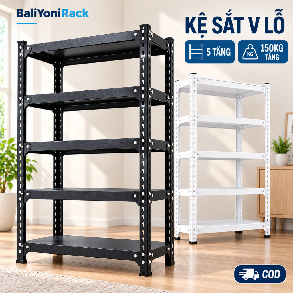 Bali Kệ Sắt V Lỗ Kệ Để Đồ Đa Năng 3/4/5 Tầng Chịu Tải 150kg/Tầng Điều Chỉnh Chiều Cao Dễ Lắp