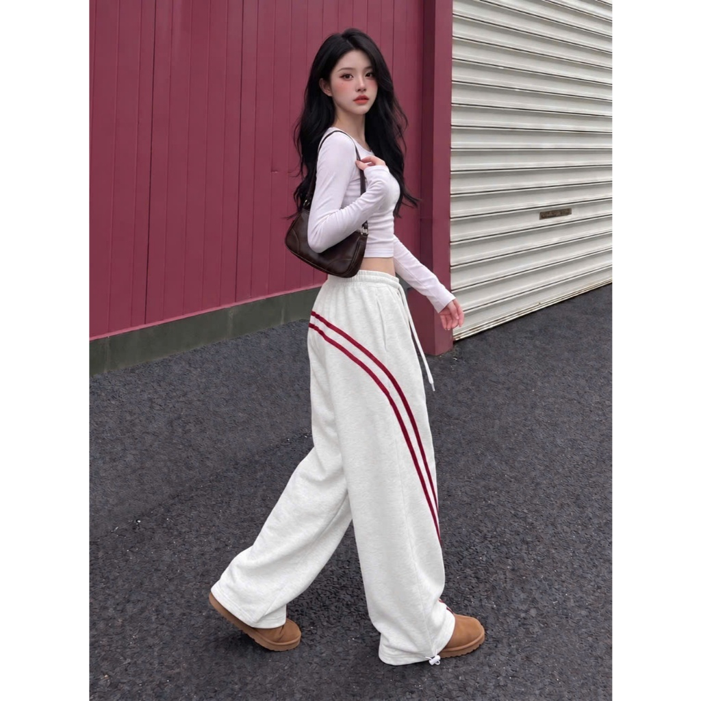 Quần ống rộng nữ viền sọc dáng suông phong cách thể thao Ulzzang chất nỉ dặn đứng form 0022 | BigBuy360 - bigbuy360.vn