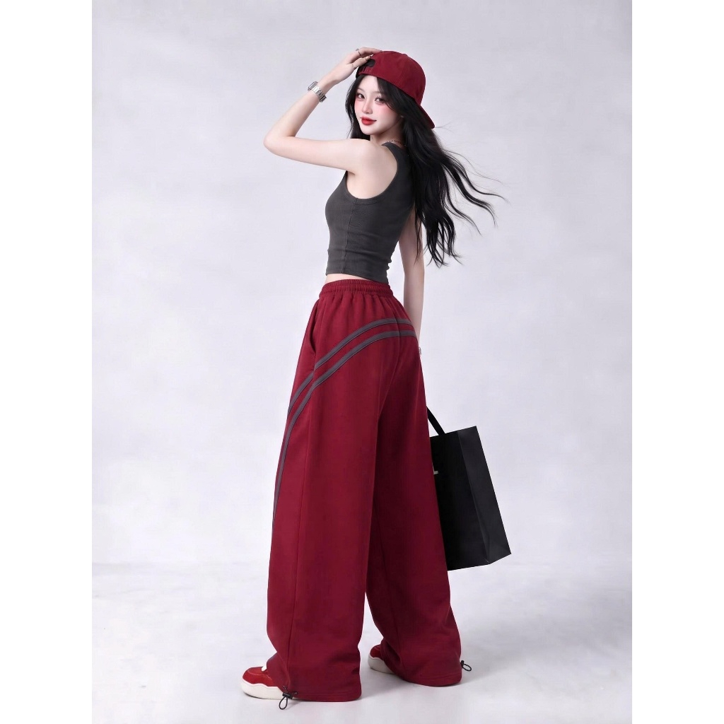 Quần ống rộng nữ viền sọc dáng suông phong cách thể thao Ulzzang chất nỉ dặn đứng form 0022 | BigBuy360 - bigbuy360.vn