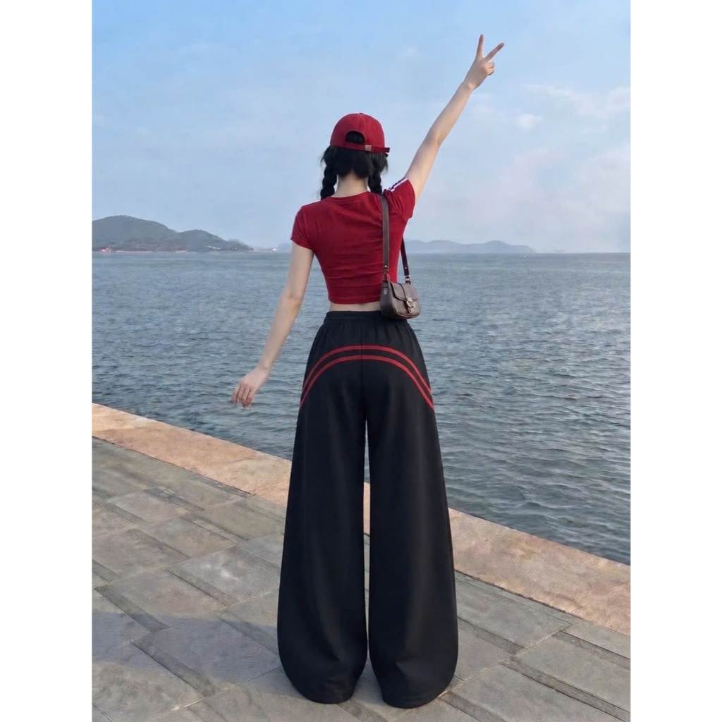 Quần ống rộng nữ viền sọc dáng suông phong cách thể thao Ulzzang chất nỉ dặn đứng form 0022 | BigBuy360 - bigbuy360.vn