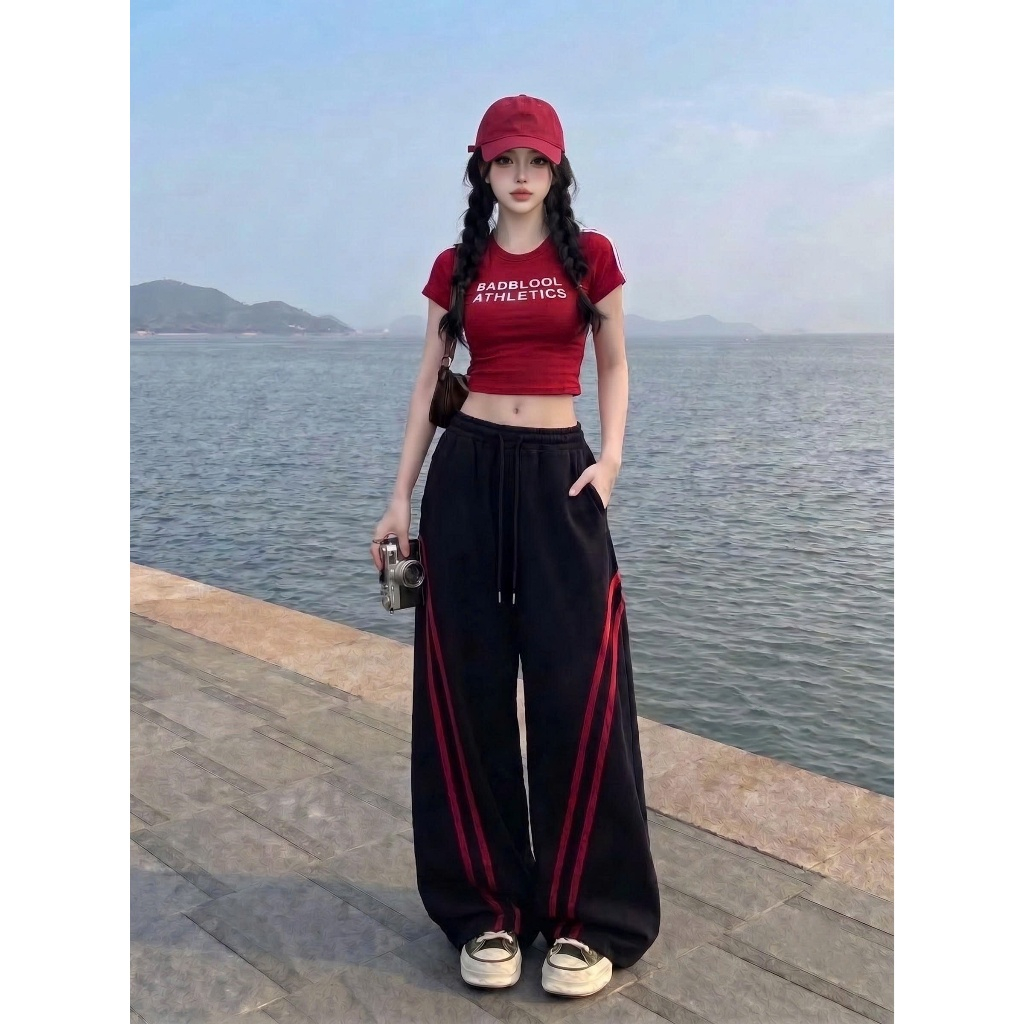 Quần ống rộng nữ viền sọc dáng suông phong cách thể thao Ulzzang chất nỉ dặn đứng form 0022 | BigBuy360 - bigbuy360.vn