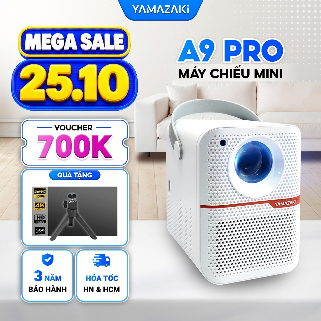 Máy Chiếu mini Yamazaki A9 PRO RAM 2GB siêu mượt HD 4K Android TV 9.0 Độ Sáng 380 - 420 ANSI Bluetooth 5.3 | BigBuy360 - bigbuy360.vn