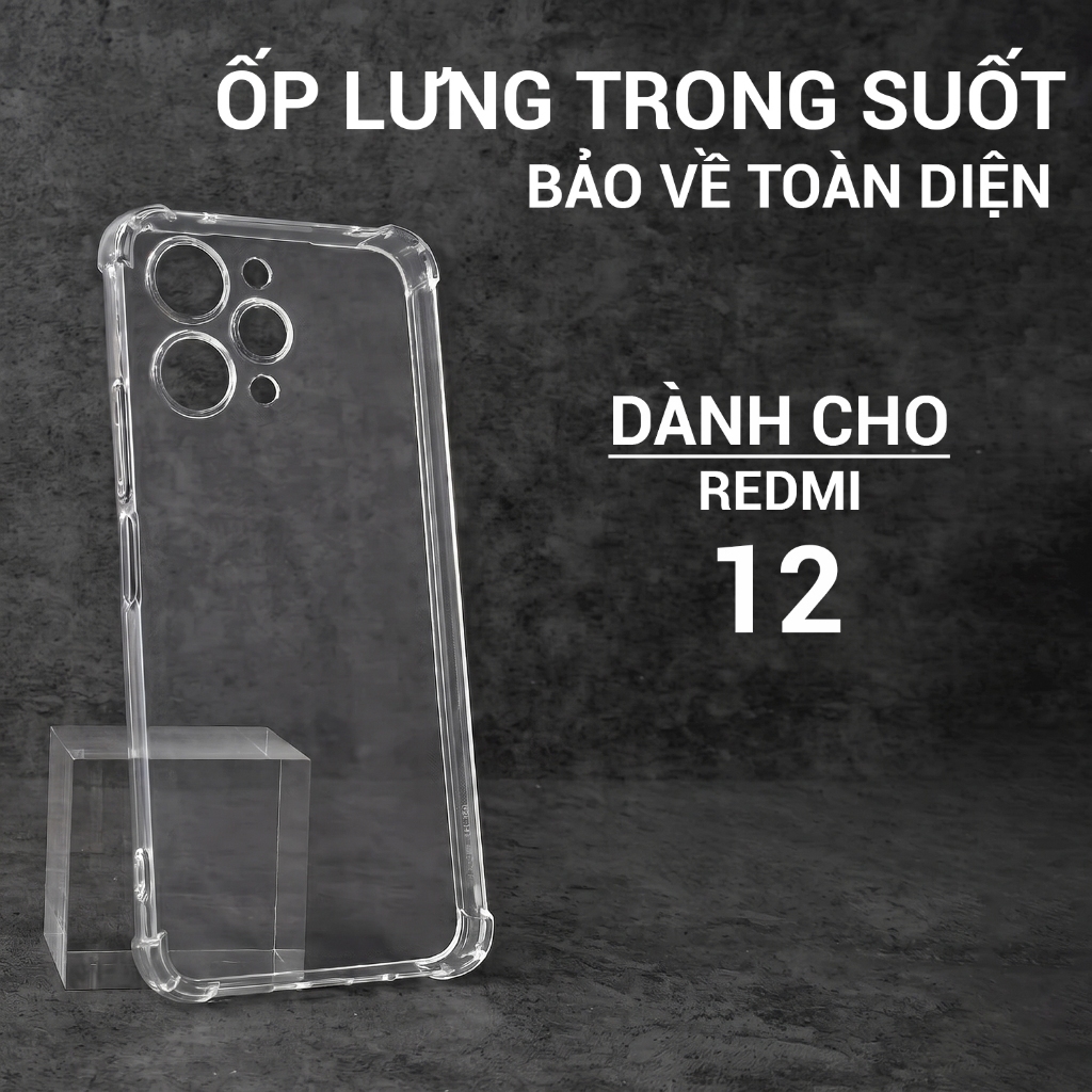 Ốp lưng Redmi 12 Cowcase trơn trong suốt | Ốp điện thoại Xiaomi Redmi12 bảo vệ camera đt toàn diện