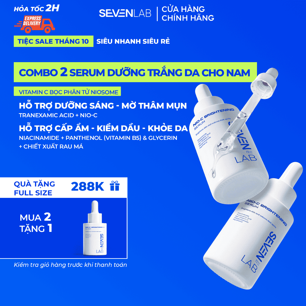 Serum dưỡng trắng da mặt nam giới Nio-Vitamin C SEVENLAB dưỡng sáng, mờ thâm mụn vượt trội 30g