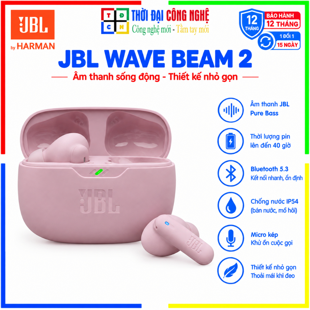 Tai nghe Bluetooth JBL WAVE BEAM 2 True Wireless chính hãng. Bảo hành 12 tháng của PGI