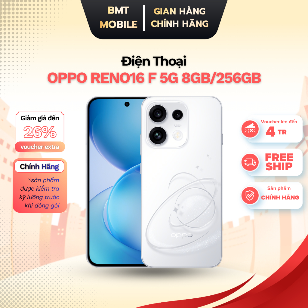 Điện Thoại Oppo Reno16 F 5G 8Gb/256Gb - Màu Trắng, Tím - Hàng Chính Hãng