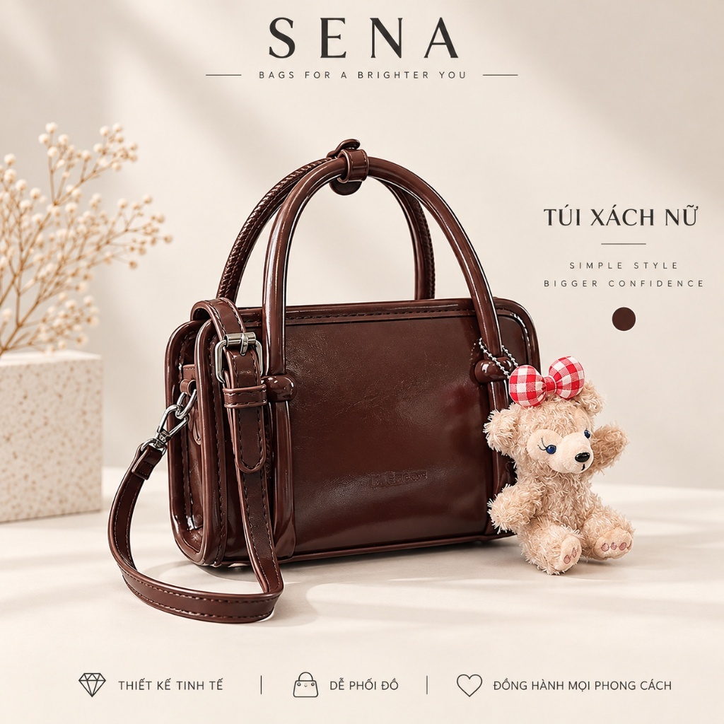 Túi Xách Nữ Đeo Chéo Cầm Tay SENA TX179 Có Khóa Kéo, Kèm Móc Khóa, Phong Cách Basic Dễ Phối