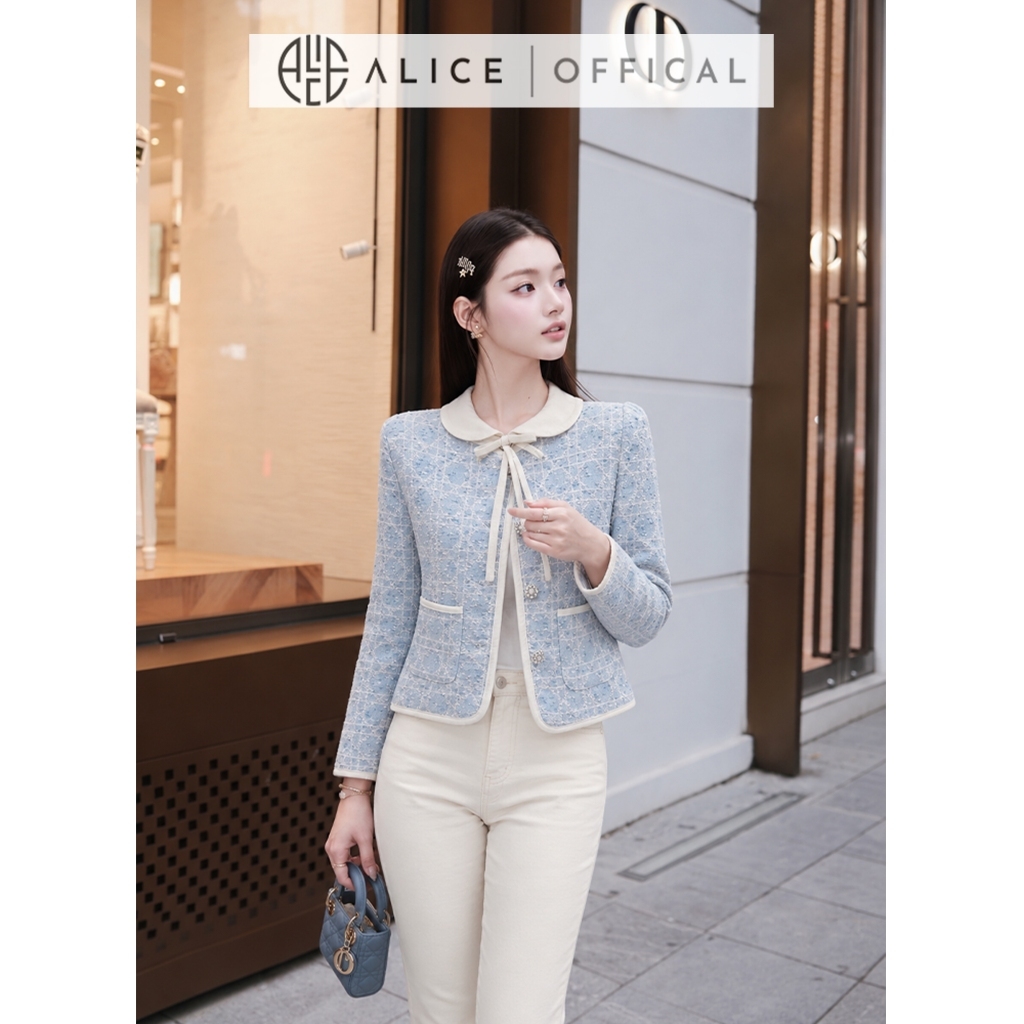 Áo Khoác Dạ Tweed Mỏng Alice, Áo Form Ngắn Cổ Sen Thắt Nơ Phong Cách ...