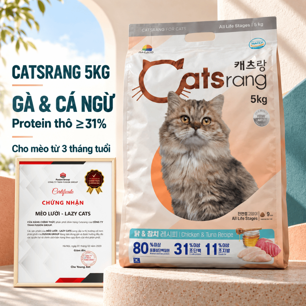 [5kg]Hạt Catsrang All Life Stages Cho Mèo Trên 3 Tháng Vị Gà Cá Ngừ, 31% Protein, Bao Nguyên Seal