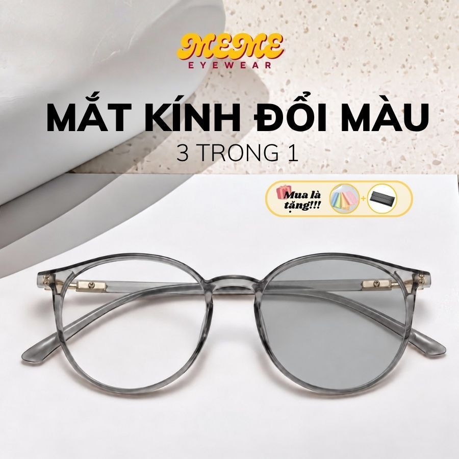 Gọng kính nhựa dẻo đổi màu chống ánh sáng xanh uv thời trang mắt kính tròn oval phong cách hàn quốc dễ thương X82