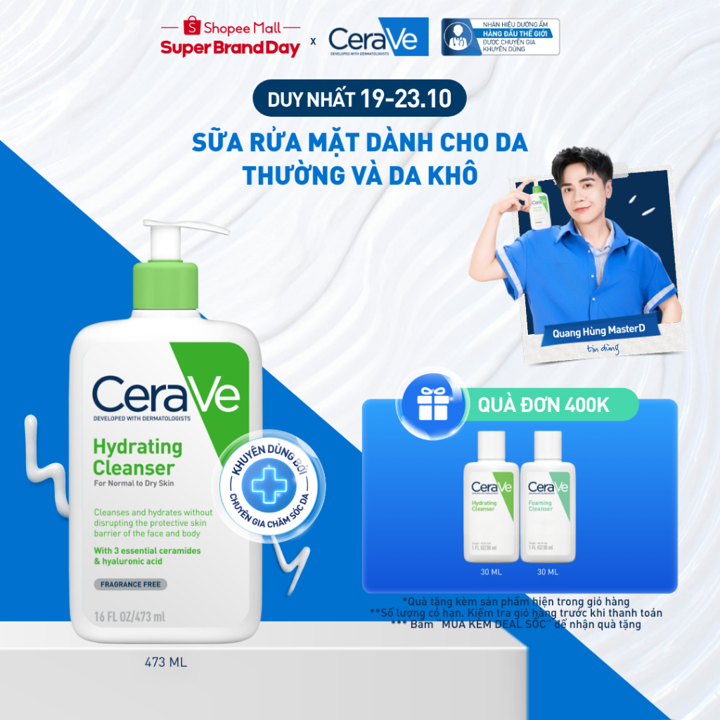 Sữa rửa mặt giúp làm sạch sâu dành cho da thường và da khô Cerave Hydrating Cleanser 473ML