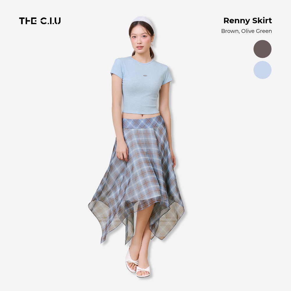 Chân váy caro vạt xéo THE C.I.U, chân váy xòe dáng dài bất đối xứng - Renny Skirt - C17