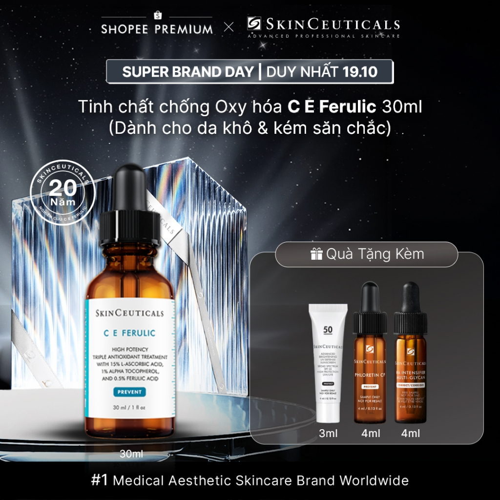 Dưỡng chất hỗ trợ ngăn ngừa loã hoá & nếp nhăn, giúp làn da khoẻ mạnh và săn chắc Skin Ceuticals CE FERULIC  30ml