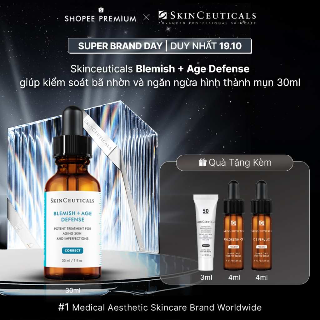 Dưỡng chất Skin Ceuticals Blemish+Age Defense giúp kiểm soát bã nhờn và ngăn ngừa hình thành mụn 30ml