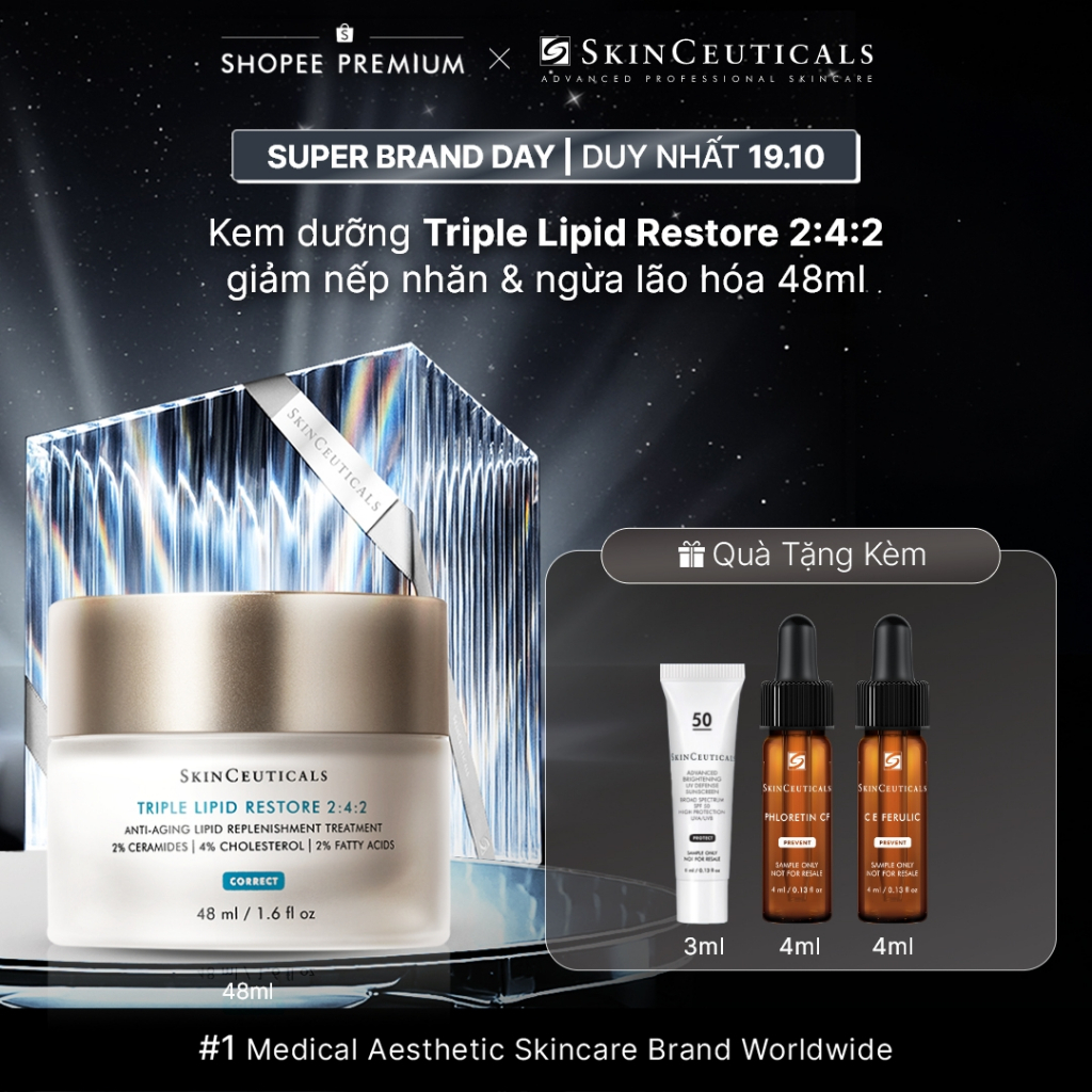 Kem dưỡng ẩm sâu,ngăn ngừa lão hóa,phục hồi bảo vệ hàng rào da căng mịn Skin Ceuticals Triple Lipid Restore 2:4:2 48ml