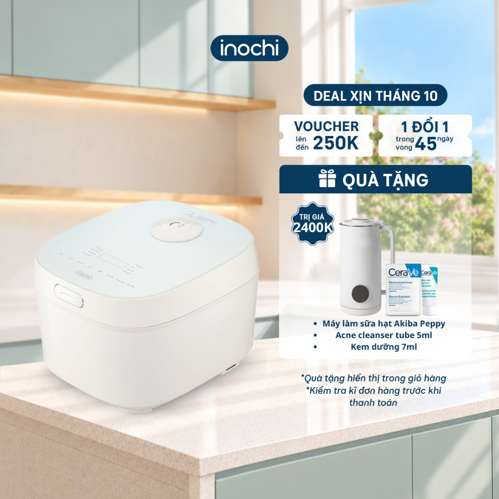 Nồi Cơm Điện Inochi Akiba AS-WF40SG Màu Trắng |Dung tích 1.8L | Thiết Kế Tối Giản Sang Trọng, Chế Độ Hẹn Giờ Nấu Tự Động